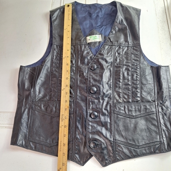 Womens Genuine Leather Black Vest 4 Buttons & Pockets Made In Mexico - Picture 8 of 9